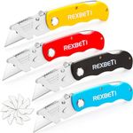 REXBETI 4-Pack Folding Utility Knife Quick-change SK5 Box Cutter for Cartons, Cardboard and Boxes, Back-lock Mechanism with 10 Extra Blades