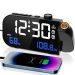 VOSFEEL Projection Alarm Clock Beside, Projector clock with FM Radio, Temperature Humidity Display, Adjustable Brightness, Snooze, USB & Type-C