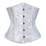 Women's Lace Up Boned Jacquard Brocade Waist Training Underbust Corset Large White