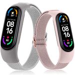 Elastic Straps for Xiaomi Mi Band 6 / Mi Band 5 / Mi Band 4 / Mi Band 3, Stretchy Nylon Loop Replacement Sport Wristband for Women Men (Pink+Grey)