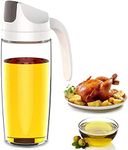 Kimilx Oil Dispenser, Cooking Olive Oil Glass Bottle, 600ML 22OZ White Auto Flip Leakproof Condiment Container, W/Automatic Cap and Stopper For Kitchen Cooking