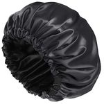 Amamba Shower Caps, Silk Lined Shower Cap for Women,Reusable,Adjustable Size, Washable & Waterproof,Large Satin Shower Cap-Black