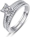 AVECON 1.35ct Princess Cut Engagement Ring 925 Sterling Silver Wedding Ring Set for Women Princess Cut Cubic Zirconia Bridal Ring Sets Valentine's Day Gift Size 7