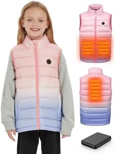HEWINZE Girl's 3-Zone Heated Puffer Vest with 5V Battery Pack, Electric Winter Vest for Kids,10/12Y