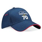 D Design Invent Print! 70th Birthday Gift Hat Baseball Cap for Men Women 70 Keepsake Present (Navy (Red Trim))