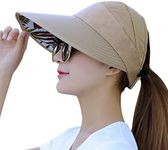 HINDAWI Sun Hats for Women Wide Brim UV Protection Summer Beach Visor Cap Khaki