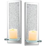 Wall Decor Living Room, Set of 2, Diamond Crystal Candle Holders, Sconces Wall Decor, Silver Mirrored Candle Sconces, Wall Decor Dining Room