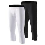 Hotfiary 2 Pack Youth Boys Compression Base Layer, Kids 3/4 Length Basketball Football Leggings Tights Trousers, Athletic Sports Running Tights Bottoms for 6-14 Years, Quick Dry & Breathable