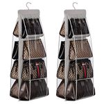 Lirex 2-Pack Handbag Hanging Organizer with 8 Pockets, Foldable Oxford Cloth Hanging Purse Organizer Handbag Storage Hanger Closet Organizer for Family Closet Bedroom, Universal Fit, Grey