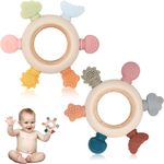 Teething Toys for Babies, 2 Pack Teether for Baby, Silicone Teething Ring for Sucking Needs, BPA Free Baby Toys 0-3-6-12 Months, Nursing Accessories Chew Toys for Teething Pain Relief