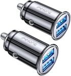 AINOPE 2 Pack Fast Mini Car Charger, 4.8A Metal Car Charger Adapter Flush Fit, Dual Port USB Car Charger Compatible with iPhone 14 13 12 Pro Max 8 Plus 7 6s, Samsung Galaxy S23/10/9/8/7, iPad Kindle