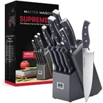 Premium Kitchen Knife Set With Wooden Block | Master Maison German Stainless Steel Cutlery With Knife Sharpener & 8 Steak Knives