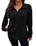 Gemulate Women's Sweaters Plus Size Ladies Clothes Tops Casual Longline v Neck Long Sleeve Clothes for Large Women Black 4XL