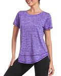 Deaviya Women's Sports T-Shirt Gym Tops, Short Sleeve Workout Casual Running Tops, Ladies Gym Yoga Sports Top, Crew Neck Fitness T-Shirts for Women, Loose Side Split Tee Purple