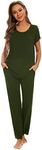 Smallshow Women's Maternity Nursing Pajamas Ruched Short Sleeve Breastfeeding Pjs, Army Green, Large