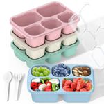 MEEYUU 4 Pack Bento Snack Boxes, 4 Compartment Meal Prep Containers, Reusable Meal Prep Lunch Containers for Kids Adults, Divided Food Storage Containers for School Work Travel (Green/Blue/Pink/Beige)