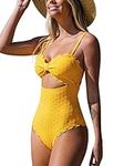 CUPSHE Women Swimsuit One Piece Bathing Suit Scallop Trim Cutout with Spaghetti Straps, M Yellow