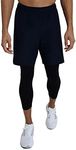 TCA Men's 2 in 1 Running Training Workout Short & Base Layer Compression Legging with Zip Pocket - Navy/Black (Tights), L