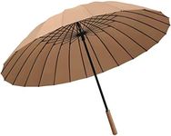 Meichoon 24 Ribs Fiberglass Straight Umbrella with Leather Handle Windproof Manual Sun Rain Stick Bumbershoot Outdoor Business Women Men KS49 Coffee