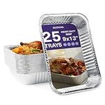 MATANA - 25 Reusable Large Silver Aluminium Foil Roasting Oven Trays (37x27cm/5000ml)