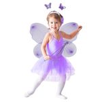 KarneLux Kids Fairy costume set 4 pcs. for girls - Butterfly, princess costume with tutu, wings, magic wand and headband for Dress up - age 3-8 years