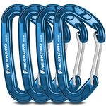 FresKaro Carabiner Clip, Wire Gate Caribeener Heavy Duty, Caribeaner Hook, Strong, Lightweight, 15kN 4Pack for Keychain, Key, Gym, Golf Bag, Dog Collar, Hammock, Outdoor Camping, Medium Size, Blue