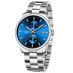 Men's Watches with Casual Waterproof Chronograph Quartz Watch Stainless Steel Metal Auto Date in Colourful Hands, S Blue, S Blau, Bracelet