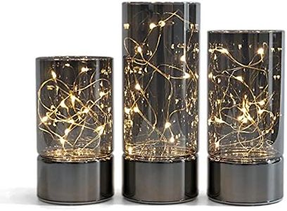 Rhytsing Set of 3 Glass Cylinder Lanterns with Fairy Lights, Decorative Table Lamp Battery Flameless Candle with Timer Function