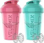 VELOMIX -2 Pack- 20 oz Protein Shaker Bottles for Protein Mixes - 2x Wire Whisk | Leak Proof Shaker Cups for Protein Shakes and Pre Workout | Protein Shaker Bottle Pack | Protein Mixer Cup