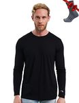 Merino.tech Merino Wool Base Layer Men - 100% Merino Wool Long Sleeve Thermal Shirts Lightweight (L, 165 Black)