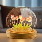 Desidiya Romantic Tulip Night Light – Elegant LED Ball Lamp with Wooden Base, USB Powered for Home Decor, Soft Pink Glow, Ideal Gift for Loved Ones, 9 DIY Tulip Flowers