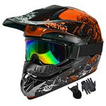 Youth Dirt Bike Helmets Kids Motocross Helmet Fashion ATV Helmet DOT Approved Off-Road Mountain Bike Helmets Motorcycle Helmet Man Women (Gloves Goggles FaceShield) (Orange, Medium)