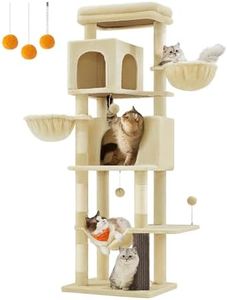 Feandrea Large Cat Tree, 175 cm Tall Cat Tower, Multi-Level Cat Condo with 2 Caves, 2 Baskets, 5 Scratching Posts, Self-Groomer, Perch, Hammock, for Indoor Cats, Sand Beige PCT182Y01