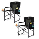 TIMBER RIDGE Lightweight Oversized Camping Chair, Portable Aluminum Directors Chair with Side Table Detachable Side Pocket for Outdoor Camping, Lawn, Picnic, Support 400lbs Black 2 Pack