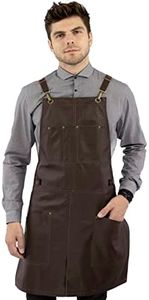 Under NY Sky Brown Leather Apron - Crossback Leather Straps - Tool Pockets, Split-Leg, Lined - Adjustable for Men and Women - Pro Chef, Barista, Restaurant, Woodworker, Shop, Bartender, Maker