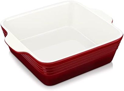LOVECASA 8x8 inch Baking Pan, 2 Quart Square Cake Pan Baking Dish for Oven, Stoneware Brownie Pan Non-Stick, Casserole Baking Pan with Handle,Ceramic Bread Pans for Baking, Red