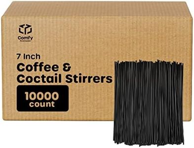 Comfy Package [7 Inch - Case of 10,000] Black Coffee Drink Stirrers & Cocktail Straws - Disposable Plastic Sip Stir Sticks for Hot & Cold Beverages