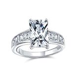 Personalize Timeless Classic AAA Cubic Zirconia 4CT Rectangle Emerald Cut Solitaire Engagement Ring For Women CZ Side Baguette Band .925 Sterling Silver Customizable