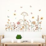 Amimagen Boho Flower Wall Stickers - Wildflower Floral Dandelion Grass Plants Wall Decals - Baby Nursery Girls Bedroom Kids Room Living Room Wall Decor