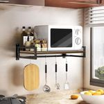 Urban Decor Wall Mount Microwave Oven Rack - Metal Holder Storage Stand - Cooker Utensils Dish Shelf Organizer with Hooks, Elevate Your Kitchen Space