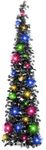 MACTING Pop Up Christmas Tree with 50 LED Lights 5FT Collapsible Easy-Assembly Coastal Glitter Tinsel Pencil Tree for Porch Apartment Corner Home Holiday Party Christmas Decorations(Black)