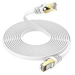 Ercielook Cat 7 Ethernet Cable 10m, High Speed Shielded Flat Internet Cable with Clips, Faster Than Cat6 LAN Wire