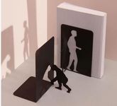 Evolution Theory Metal Silhouette Bookends, Decorative Shadow Art Design, Black