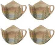 Supreme Housewares Tea Bag Holder Set of 4, Teapot Shaped Tea Bag Coasters Spoon Rests Saucer Seasoning Dish Set TeaBag Holder (Pine Tree)