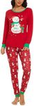VENTELAN Womens Christmas Pajama Set Long Sleeve Pajamas Top and Pants Crew Neck 2 Piece Pjs Lounge Set Soft Sleepwear,Red Snowman,XXL