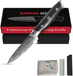 Master Maison 3.5" Damascus Steel Paring Knife with Full-Tang Handle, Sheath & Storage Box - Japanese Chef Knife, Damascus Chef Knife, Hand Forge Japanese Damascus Chef Knife - Black with Mosaic Rivet