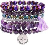 IDEAJOY Bohemian Natural Stone Beaded Bracelet Set for Women, Stackable Stretch Bracelets with Charm and Tassel, Multilayered Beads Bracelets Boho Jewelry Gift for Her, Purple