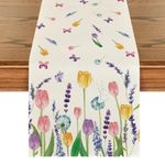 Artoid Mode Lavender Tulip Summer Table Runner, Spring Seasonal Anniversary Holiday Kitchen Dining Table Decoration for Indoor Outdoor Home Party Decor 13 x 72 Inch