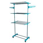 Beldray LA023773TQ Three Tier Deluxe Clothes Airer – Foldable Indoor Laundry Rack, Portable Clothes Horse with Four Wheels, Standing Laundry Dryer with 15 M Drying Space, Holds up to 15 KG, Turquoise