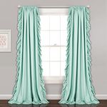 Lush Decor Reyna Ruffle Window Curtain Panel Set, Pair, 54" W x 84" L, Light Blue - Flowy Curtain - Romantic Ruffle Curtains for Bedroom, Living Room, or Dining Room - Farmhouse & Cottage Home Decor